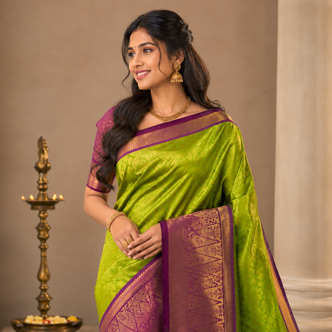 Premium Parrot Green Kattan Silk Saree