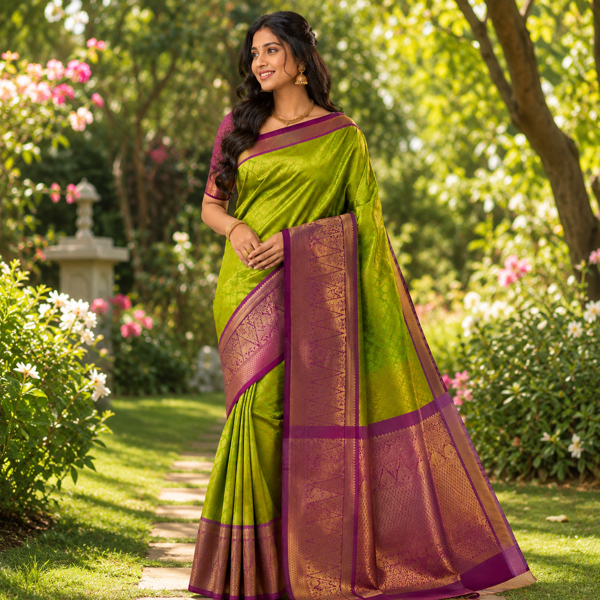 Premium Parrot Green Kattan Silk Saree
