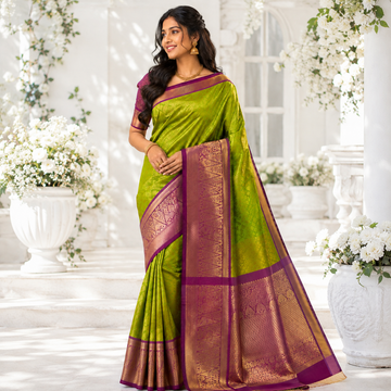 Premium Parrot Green Kattan Silk Saree
