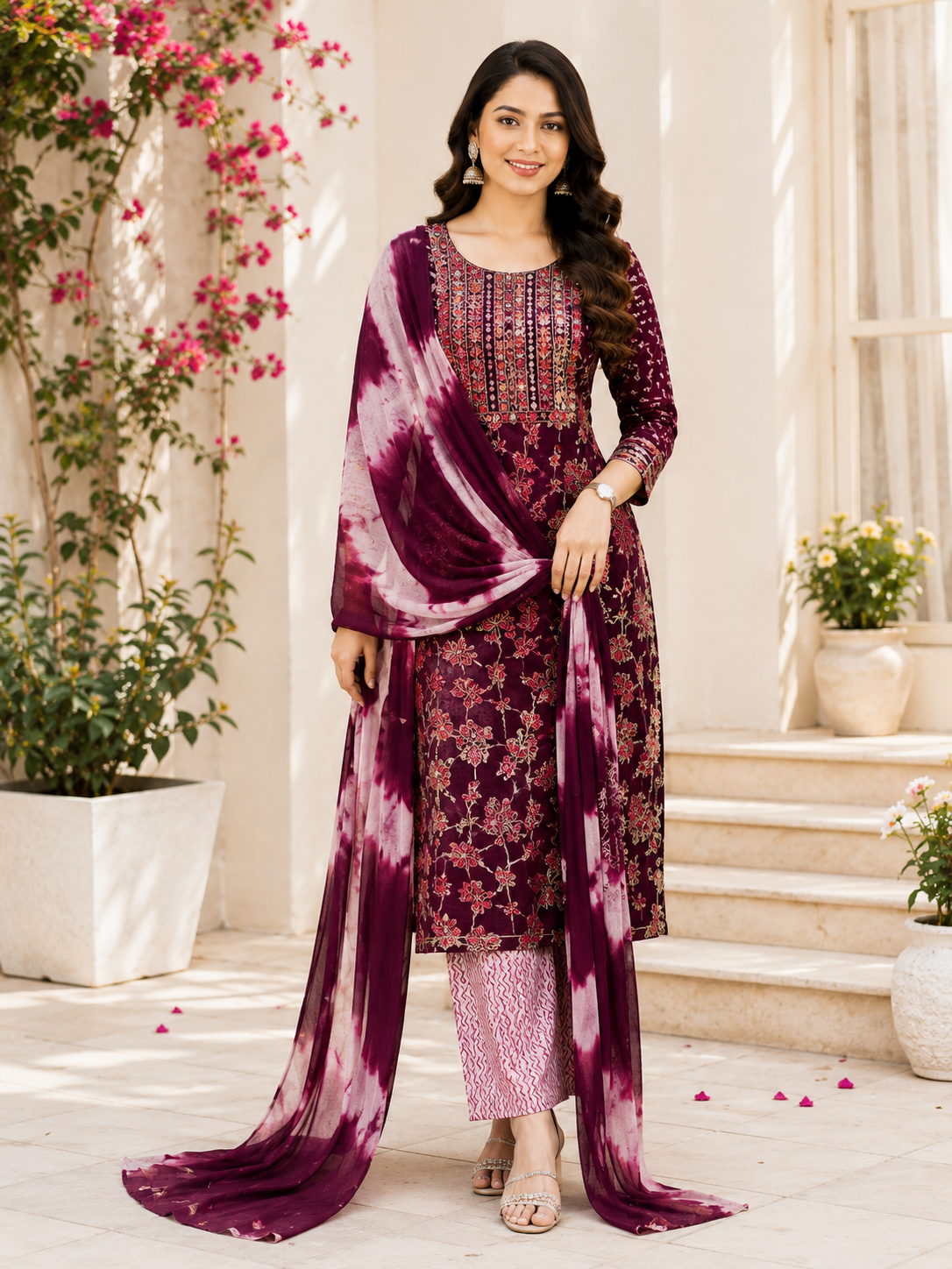 Embroidered Cotton Chudidhar Set