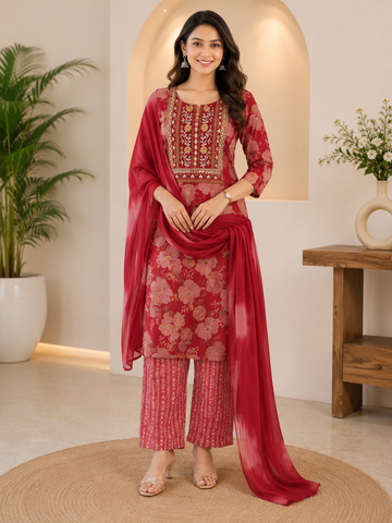 Embroidered Cotton Chudidhar Set