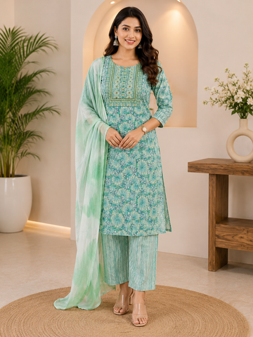 Embroidered Cotton Chudidhar Set