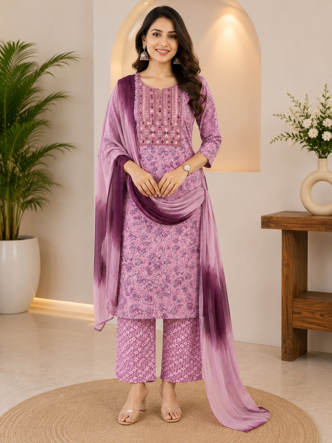 Embroidered Cotton Chudidhar Set
