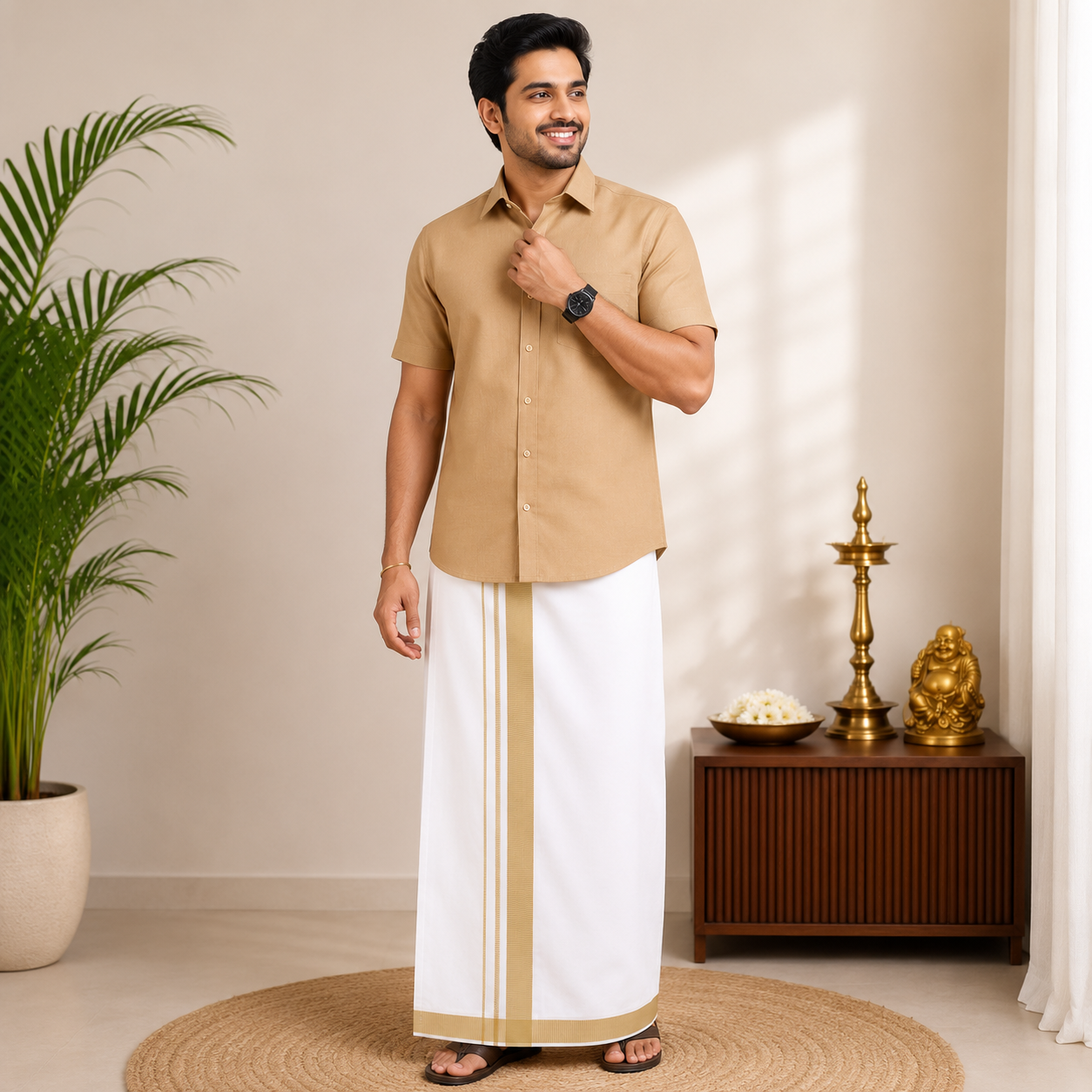 Classic Cotton Dhoti & Half Hand Shirt