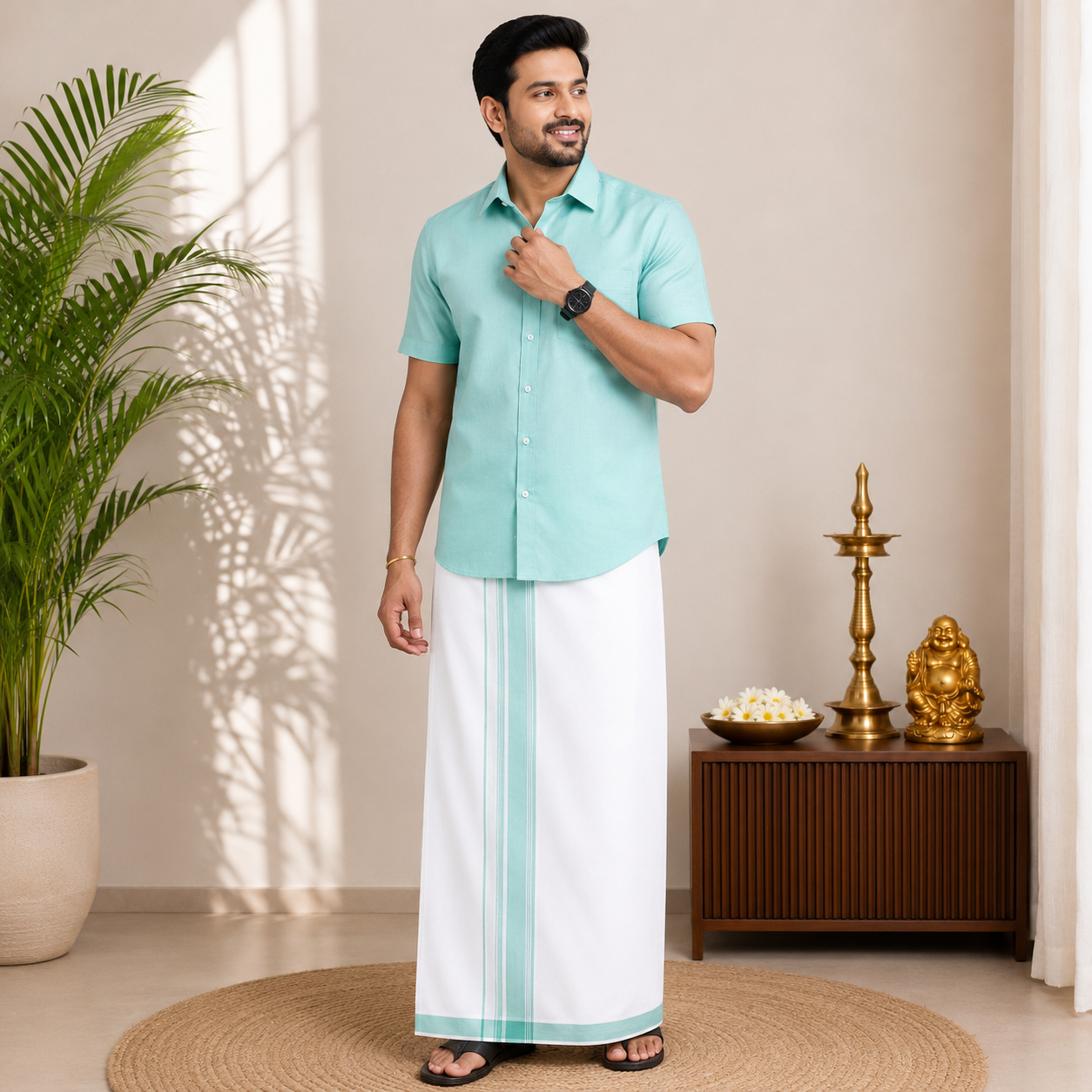 Classic Cotton Dhoti & Half Hand Shirt