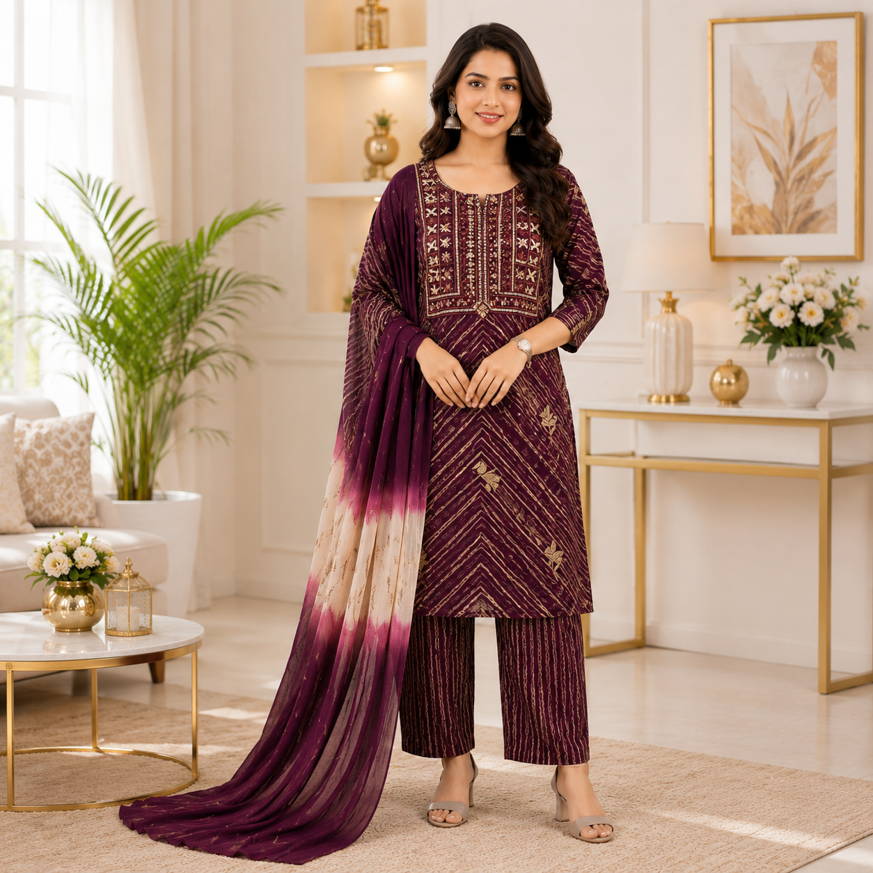 Premium Embroidered Cotton Chudidhar Set