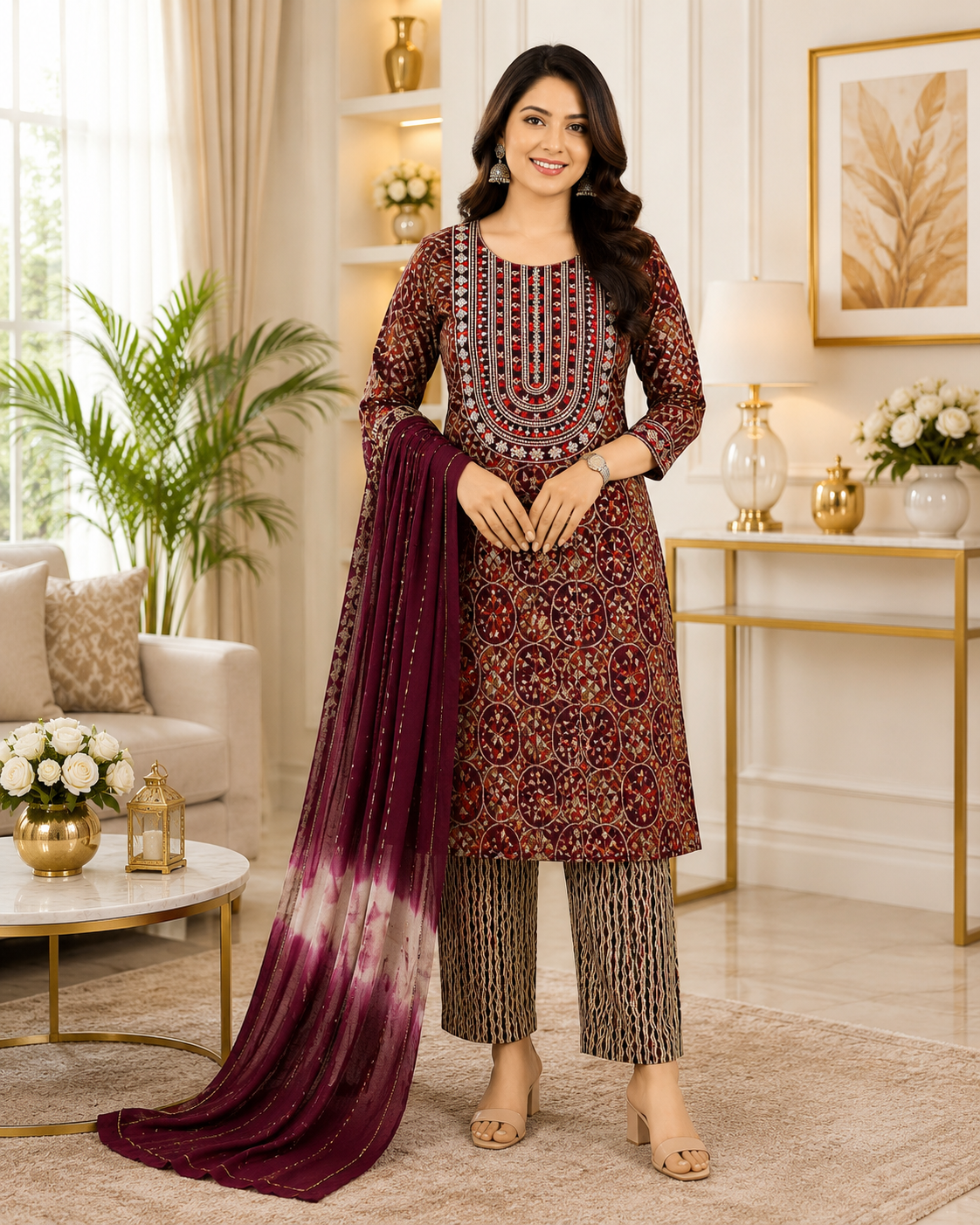 Premium Embroidered Cotton Chudidhar Set