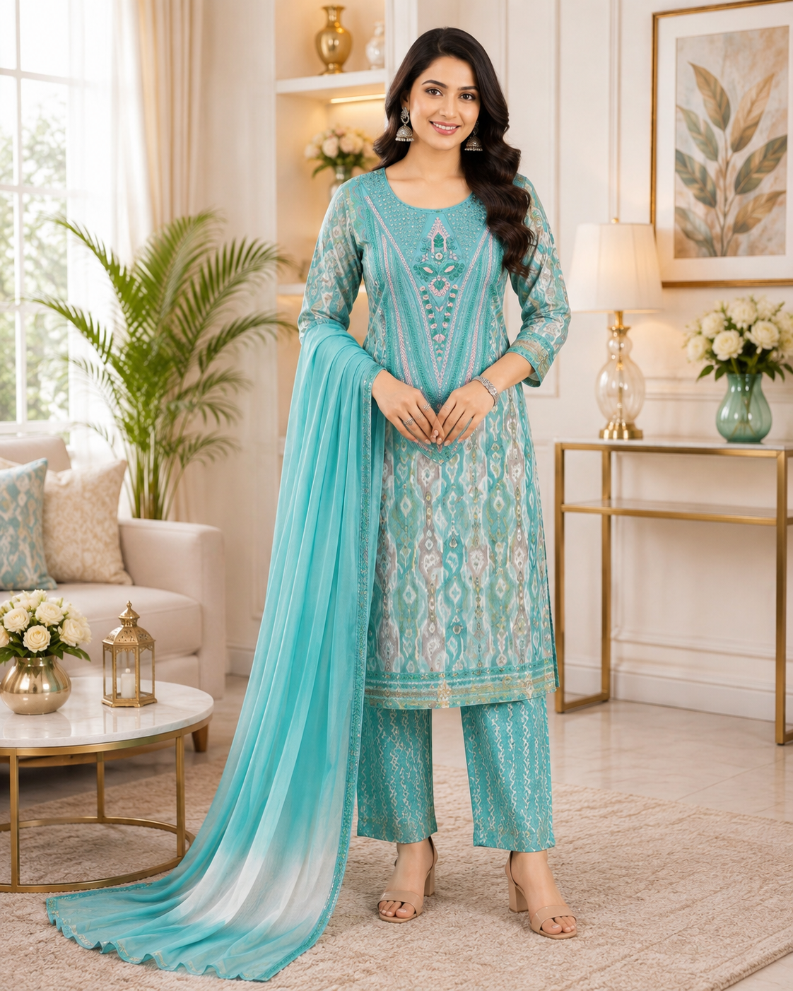 Premium Embroidered Cotton Chudidhar Set