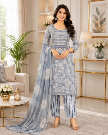 Premium Embroidered Cotton Chudidhar Set