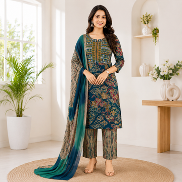 Premium Embroidered Cotton Chudidhar Set