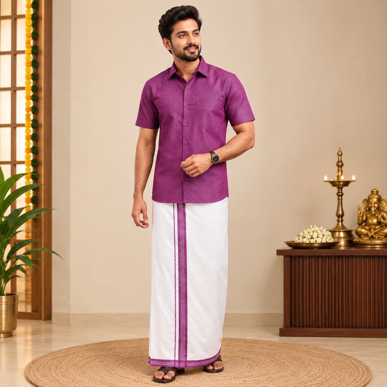 Classic Cotton Dhoti & Half Hand Shirt