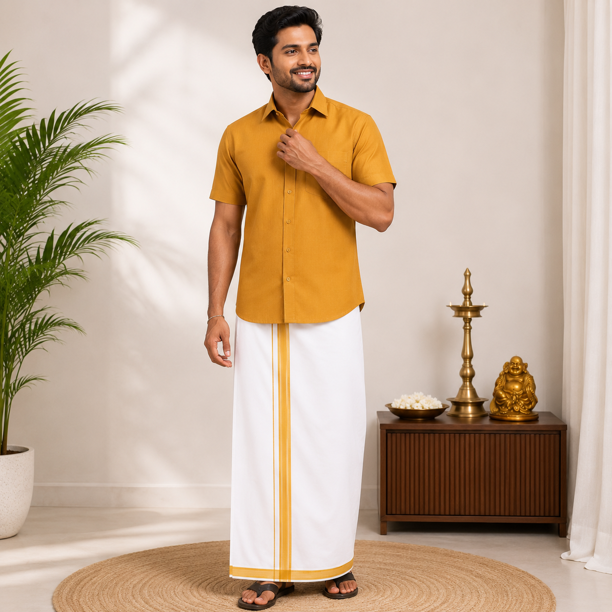 Classic Cotton Dhoti & Half Hand Shirt