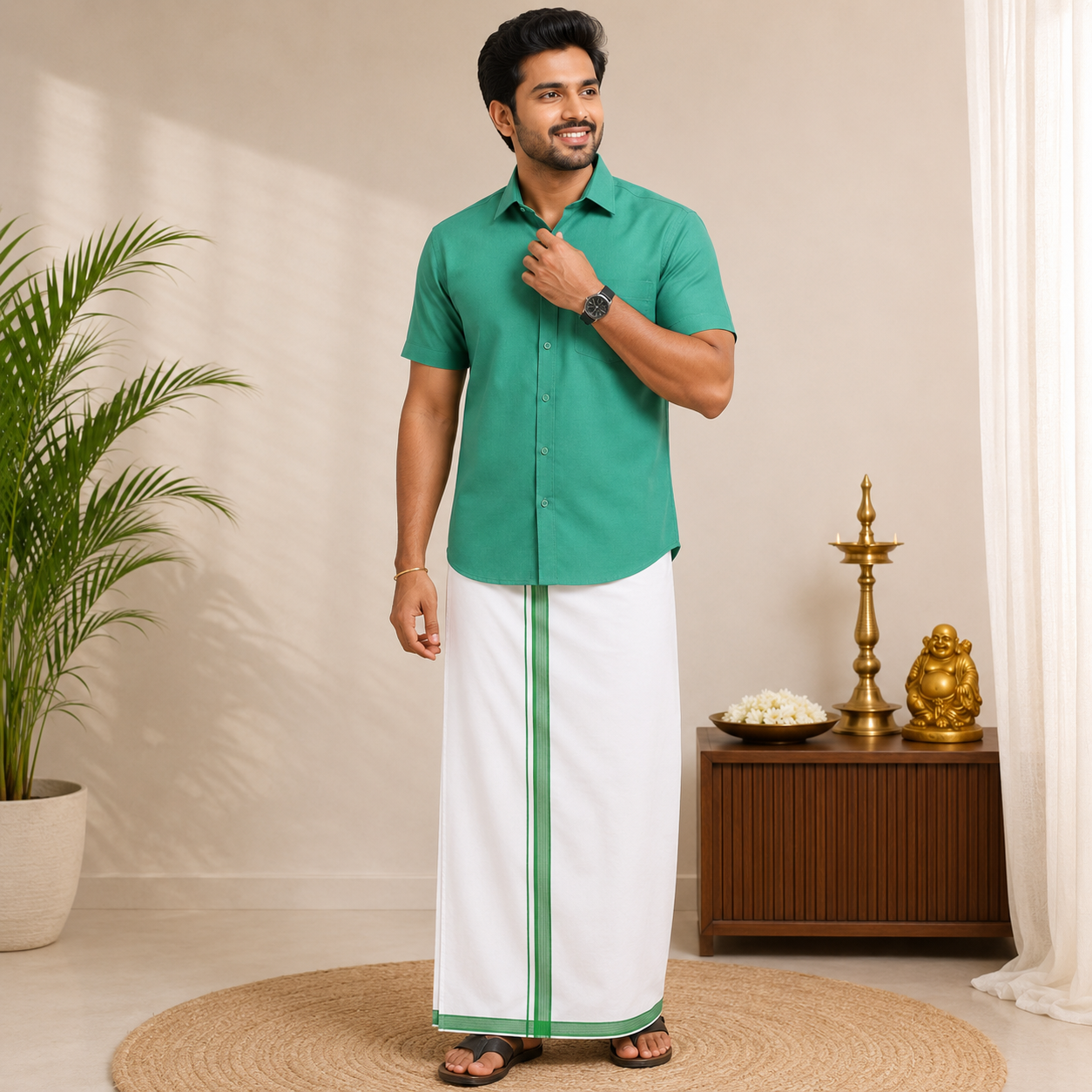 Classic Cotton Dhoti & Half Hand Shirt