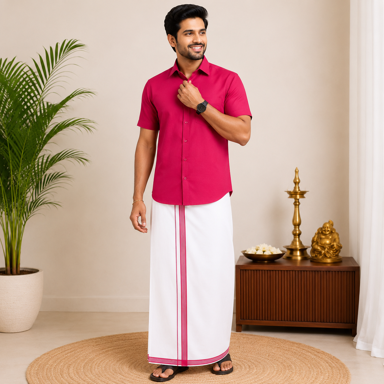 Classic Cotton Dhoti & Half Hand Shirt