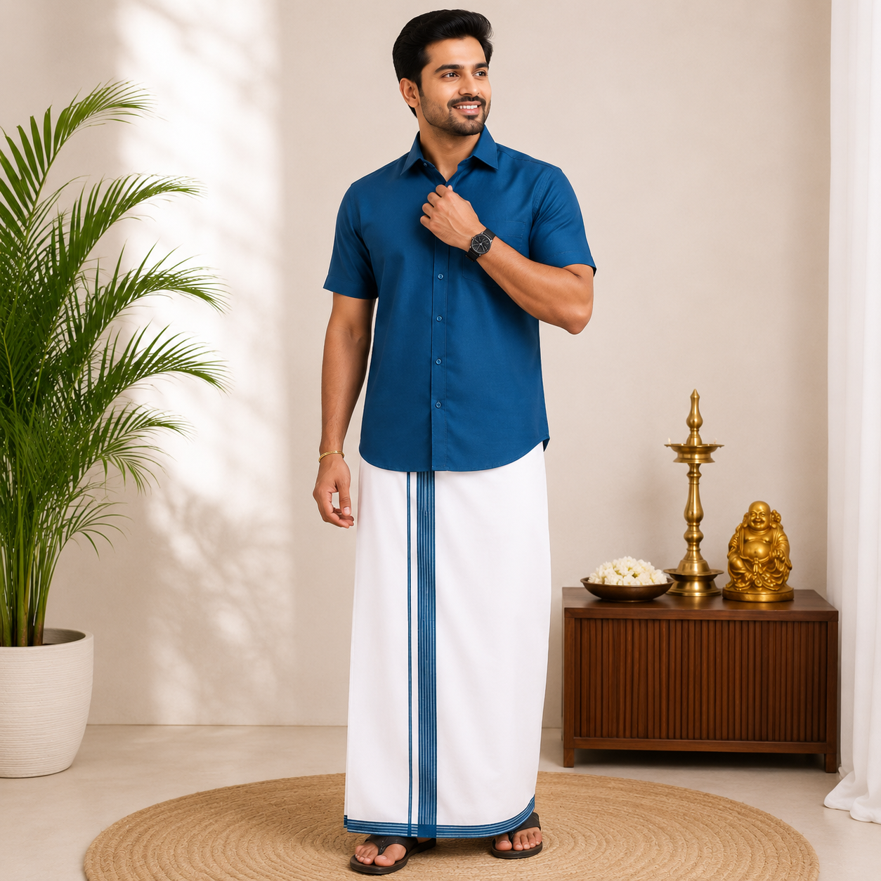 Classic Cotton Dhoti & Half Hand Shirt