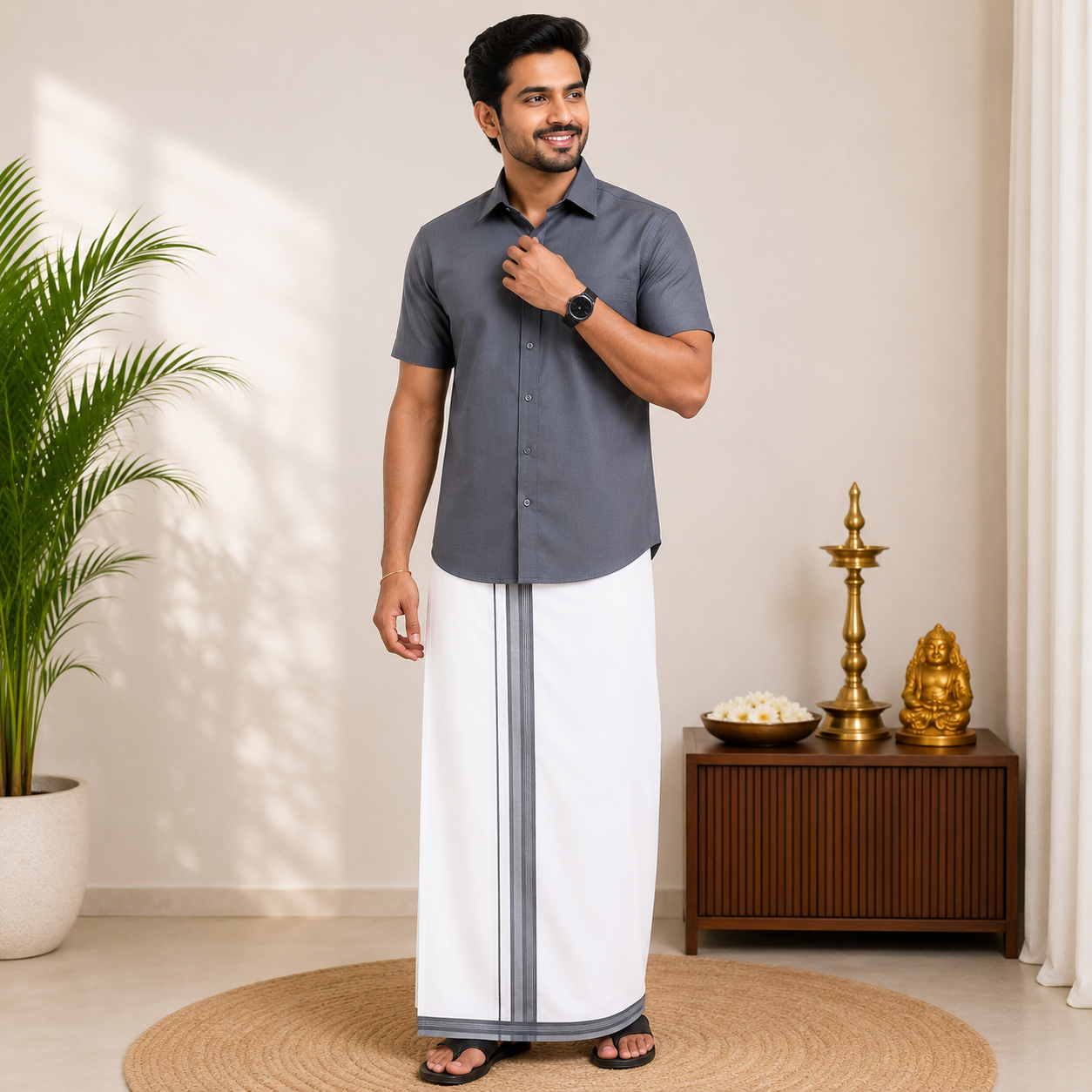 Classic Cotton Dhoti & Half Hand Shirt