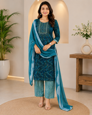 Embroidered Cotton Chudidhar Set