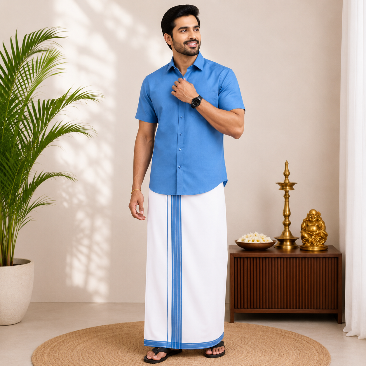 Classic Cotton Dhoti & Half Hand Shirt