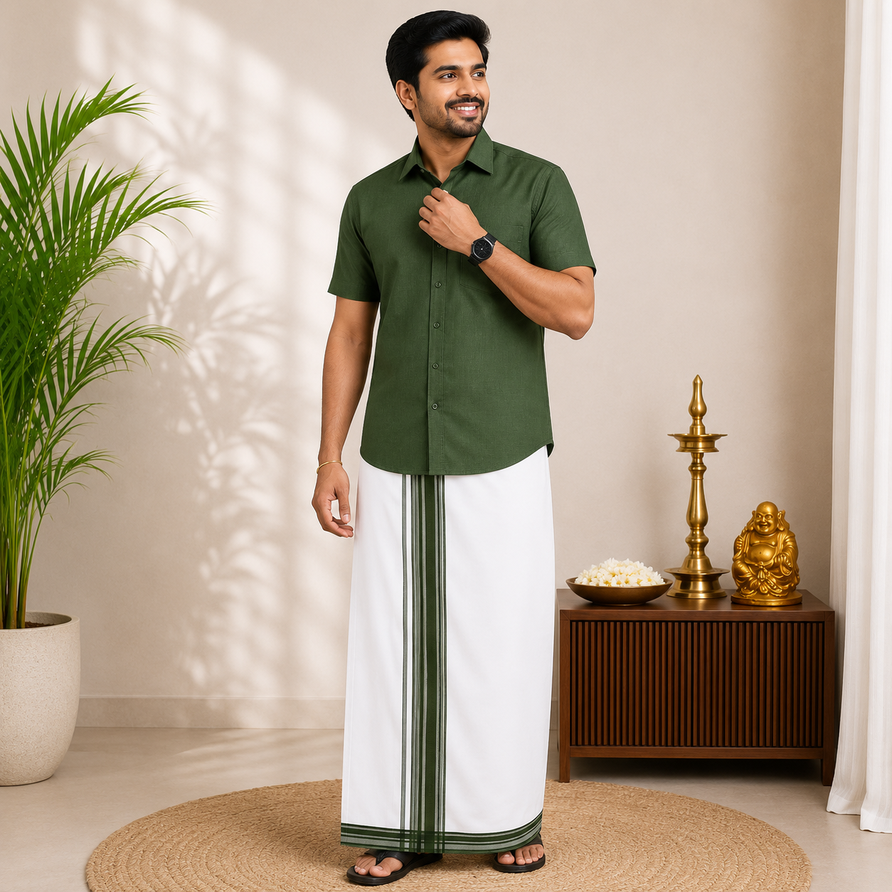 Classic Cotton Dhoti & Half Hand Shirt