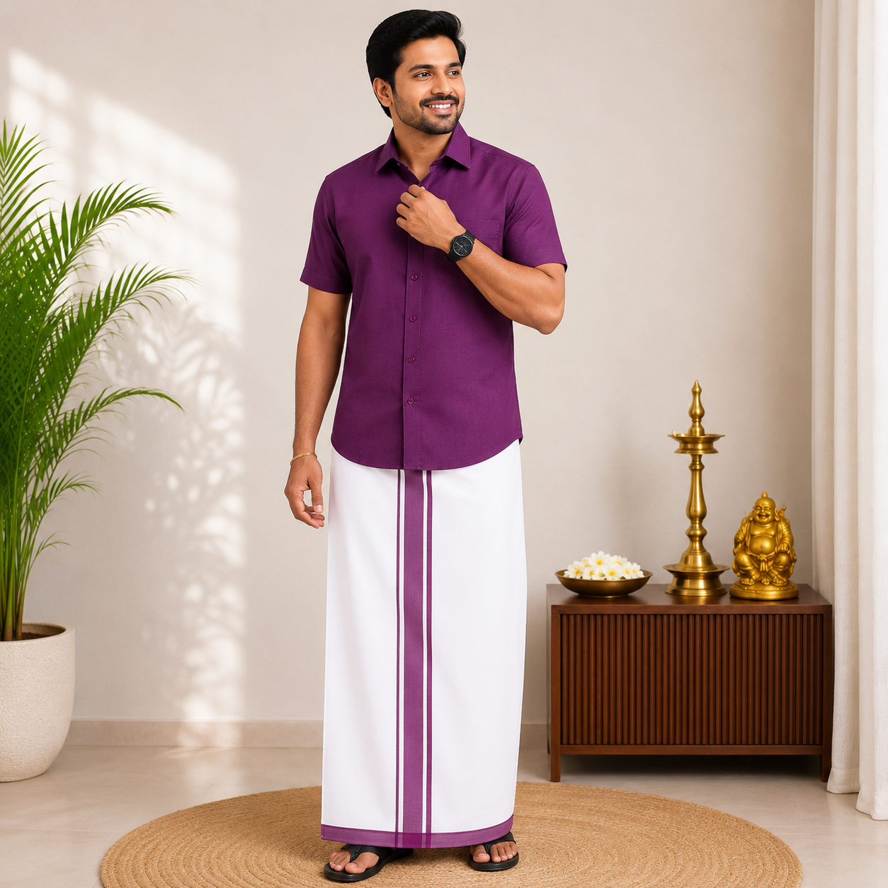 Classic Cotton Dhoti & Half Hand Shirt