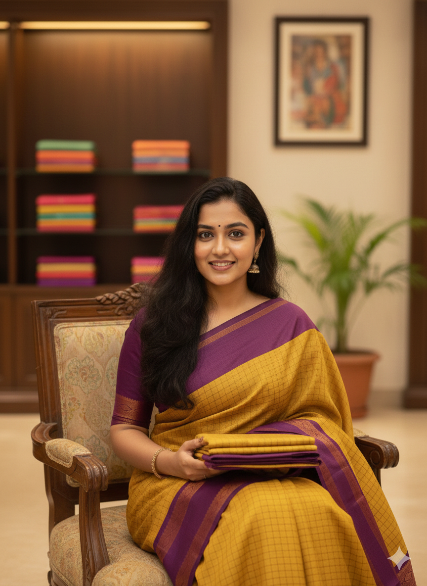 Mustard Gold with Purple Elegance – Soft Silk Saree