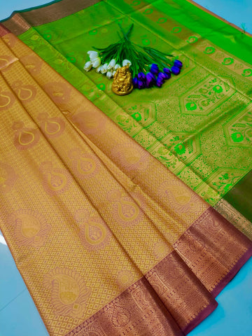 Royal Glow – Gold Mix Peach Dual Shade Wedding Saree (Inspired by Samuthrika & Vasthrakala Weaves)