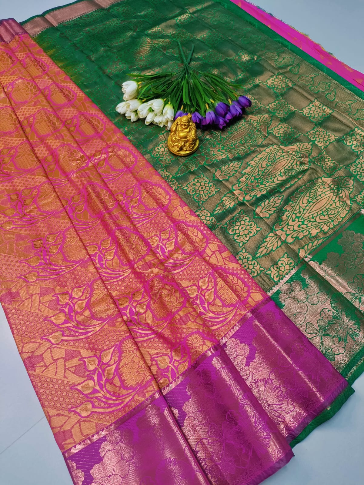 Royal Glow – Gold Mix Pink Dual Shade Samuthrika & Vasthrakala Wedding Saree