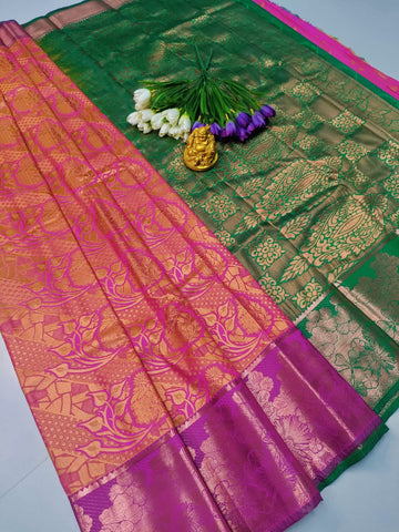 Royal Glow – Gold Mix Pink Dual Shade Samuthrika & Vasthrakala Wedding Saree