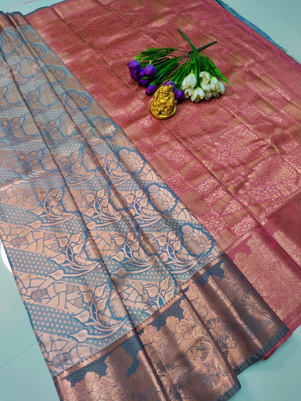 Royal Samuthrika Gold-Grey Dual Shade Wedding Saree