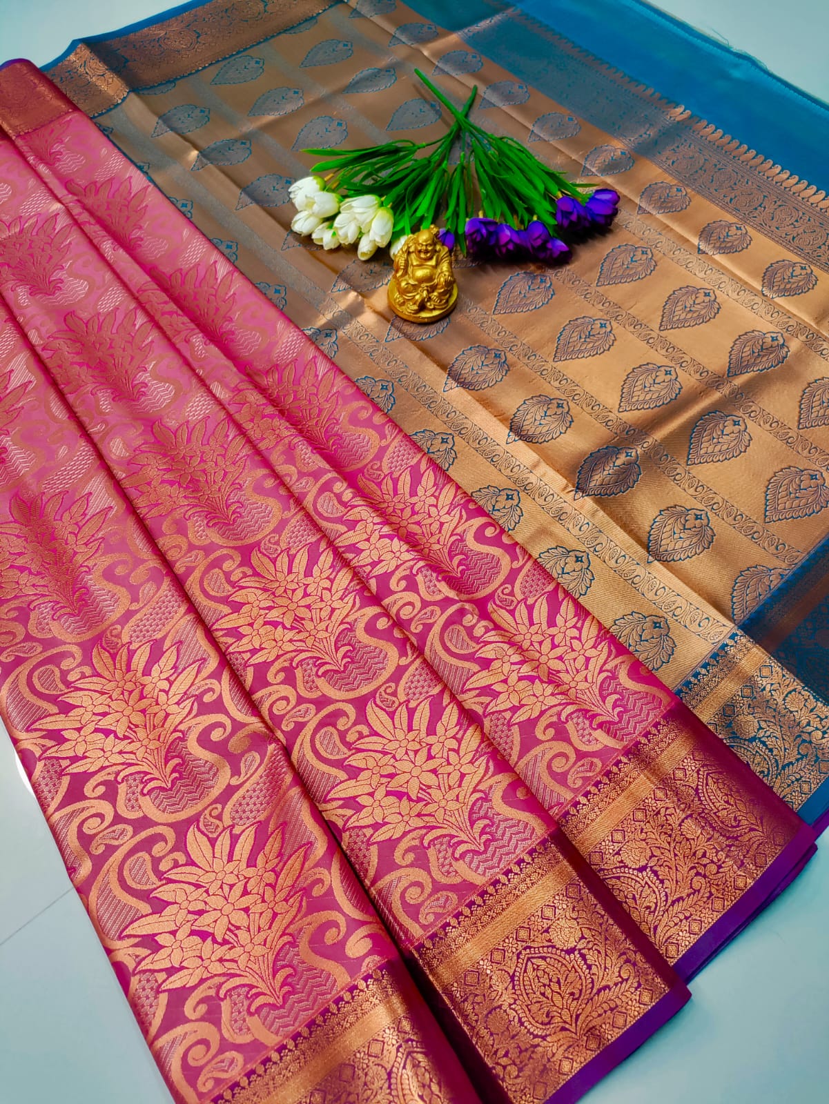 Royal Glow – Gold Peach Dualshade Samuthrika & Vasthrakala Wedding Saree