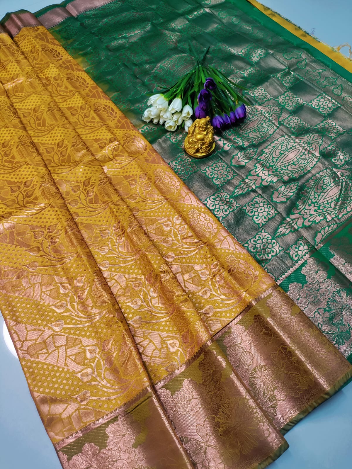 Royal Dualshade Mustard Gold Samuthrika & Vasthrakala Wedding Saree