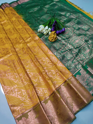 Royal Dualshade Mustard Gold Samuthrika & Vasthrakala Wedding Saree