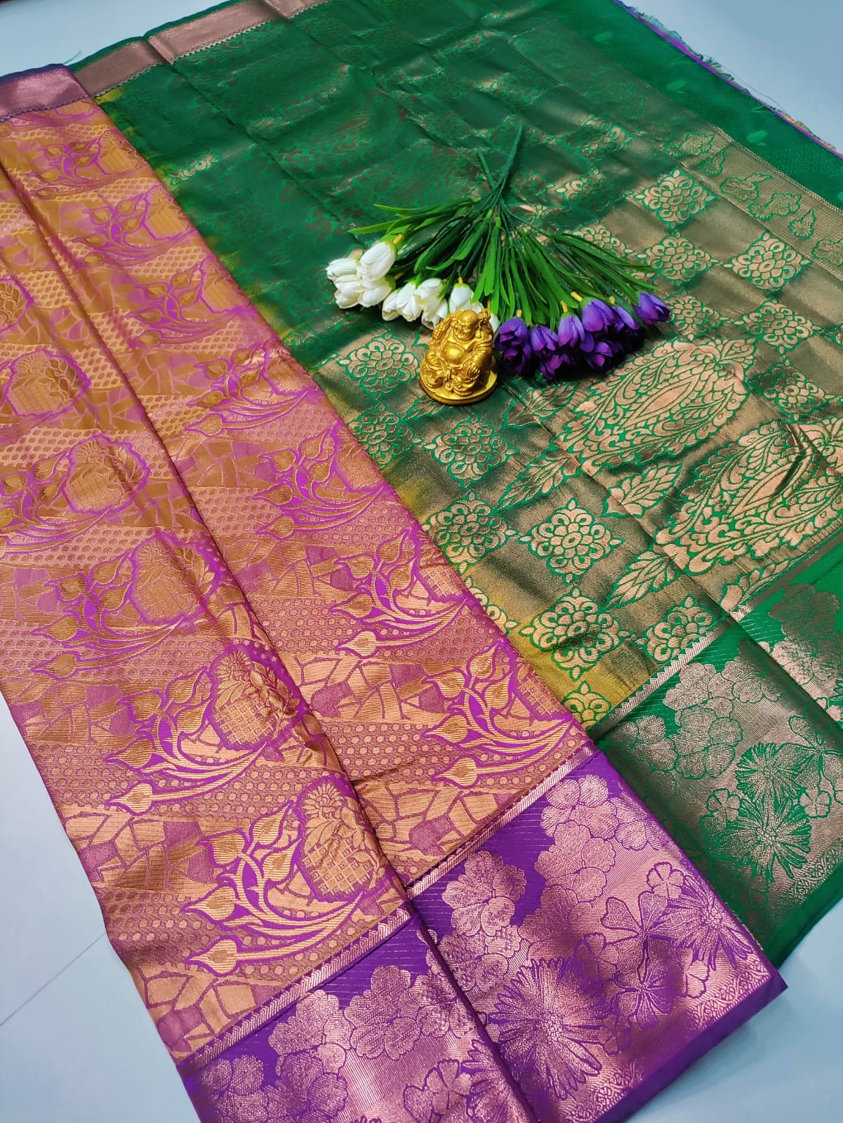 Royal Aura – Dualshade Golden Vadamalli Wedding Saree