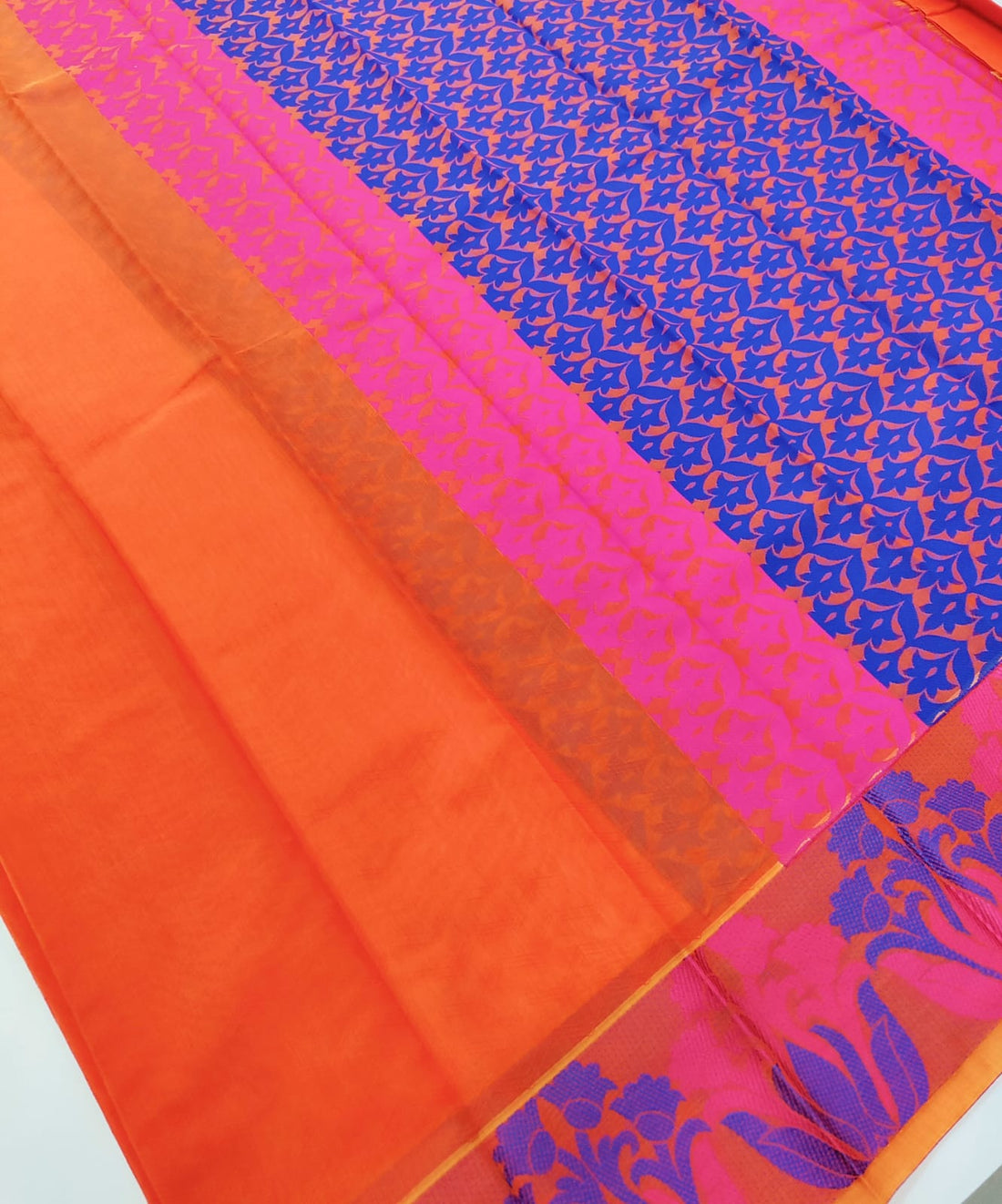 Orange Silk Cotton Saree with Thread Border