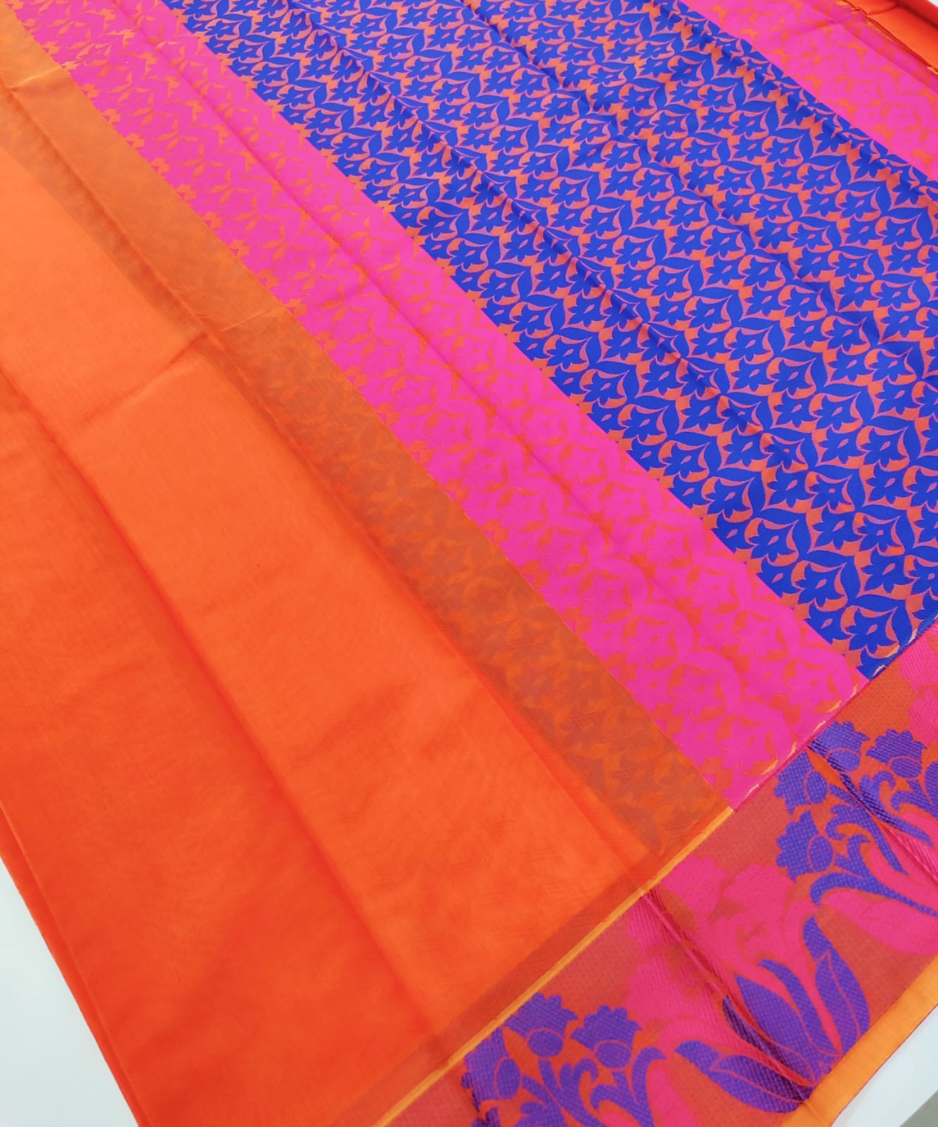 Orange Silk Cotton Saree with Thread Border