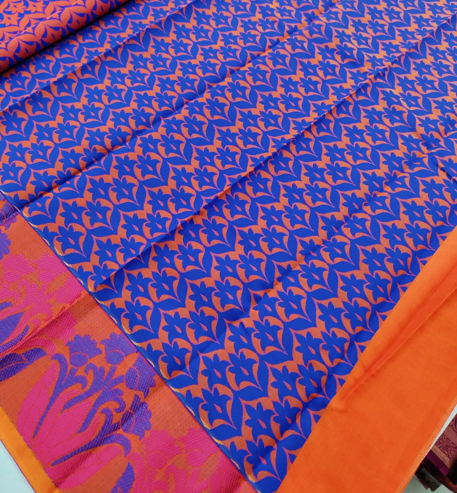 Orange Silk Cotton Saree with Thread Border