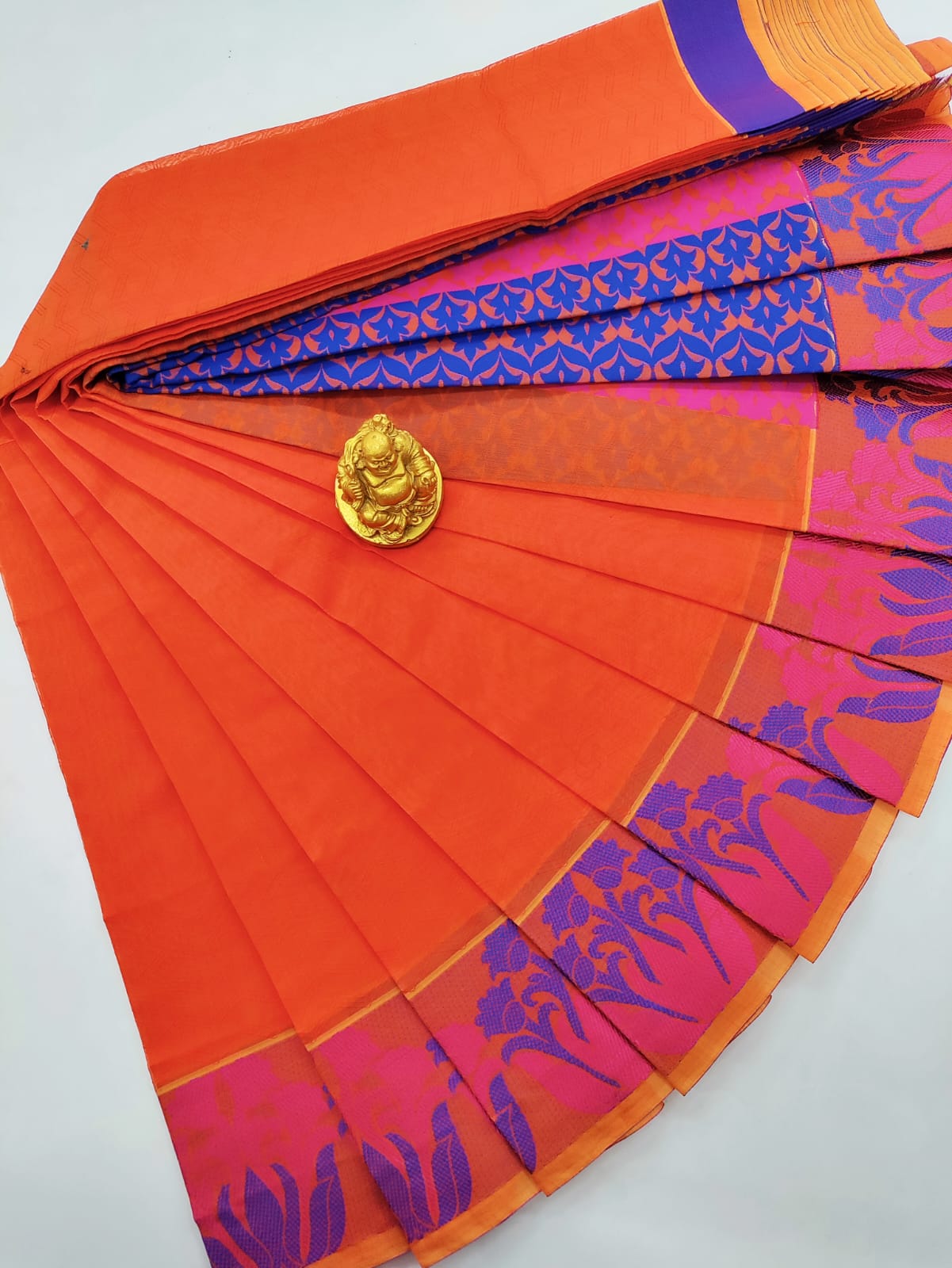Orange Silk Cotton Saree with Thread Border
