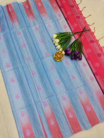 Ocean Rose – Blue & Pink Tussar Silk Saree