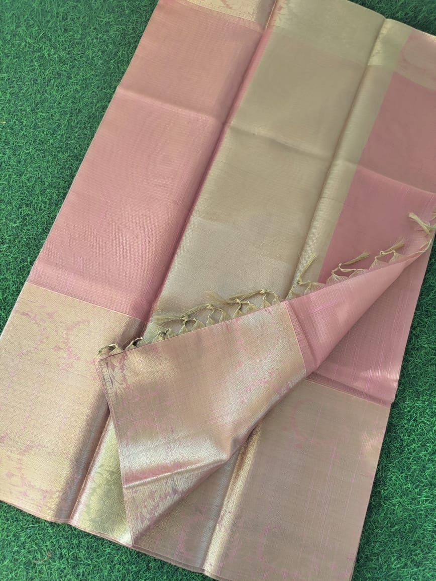 Elegant Rose Gold Tissue Silk Saree