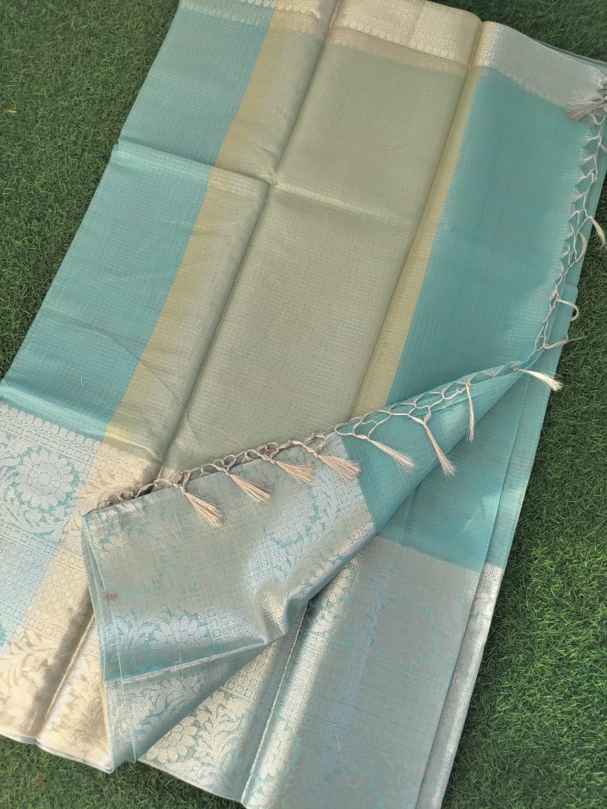 Sky Mist Elegance – Premium Tissue Silk Saree
