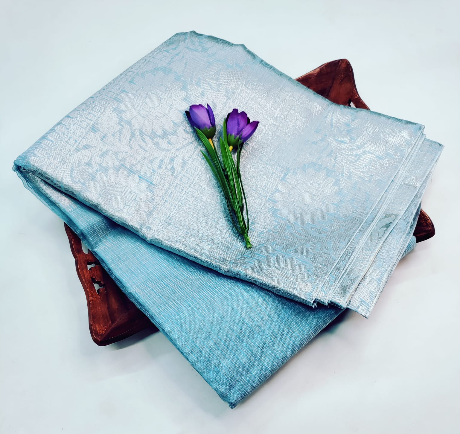 Sky Mist Elegance – Premium Tissue Silk Saree