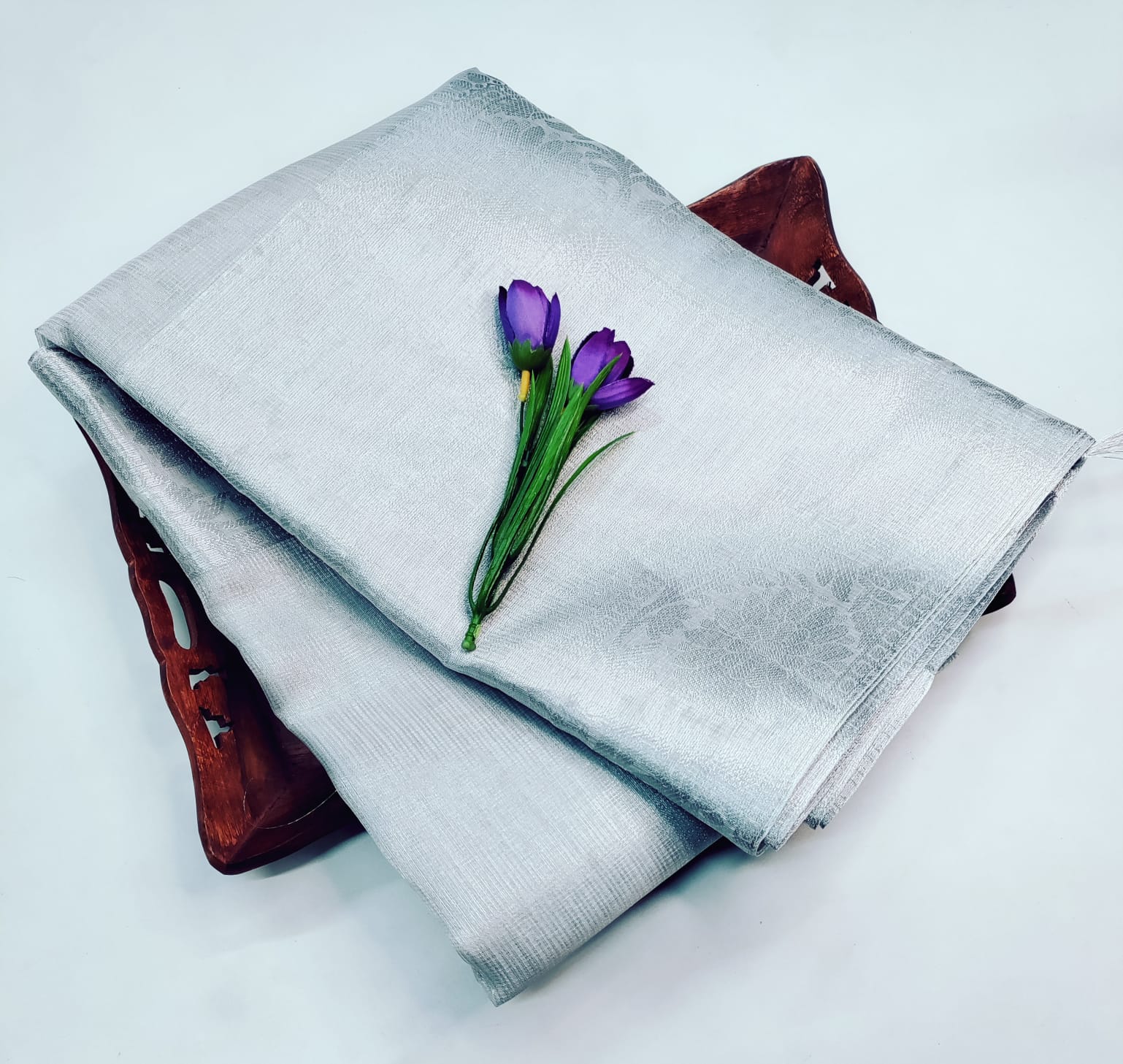 Silver Tissue Silk Saree with Contrast Border