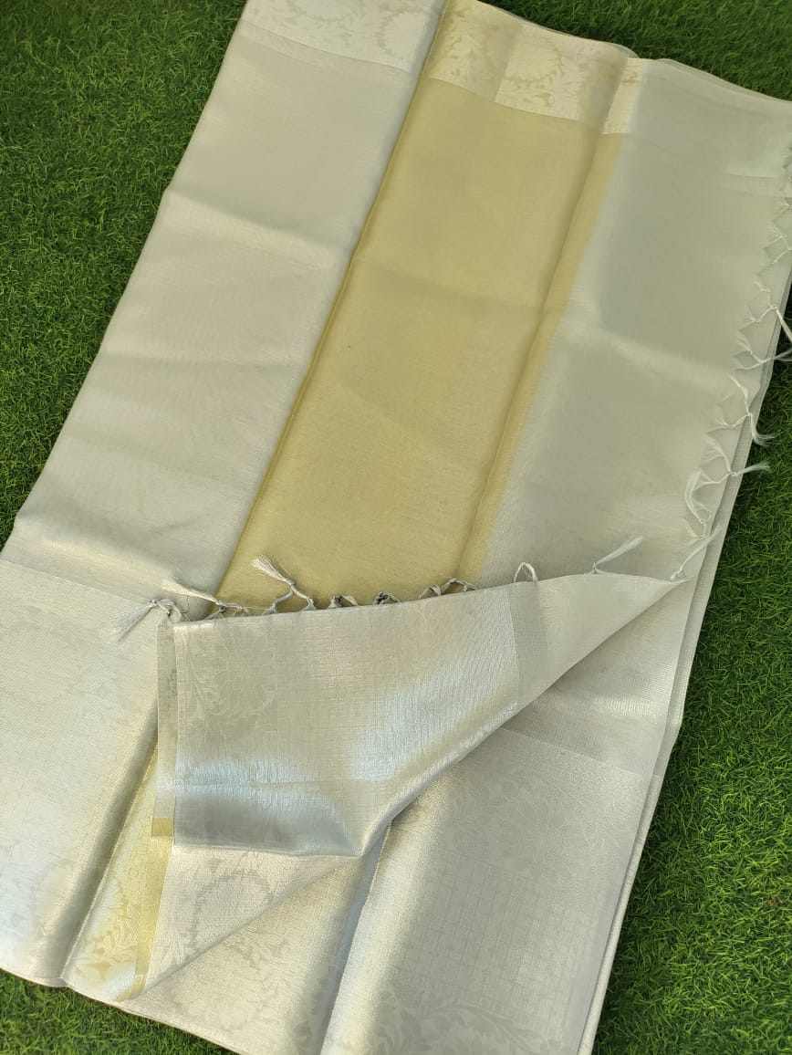 Silver Tissue Silk Saree with Contrast Border