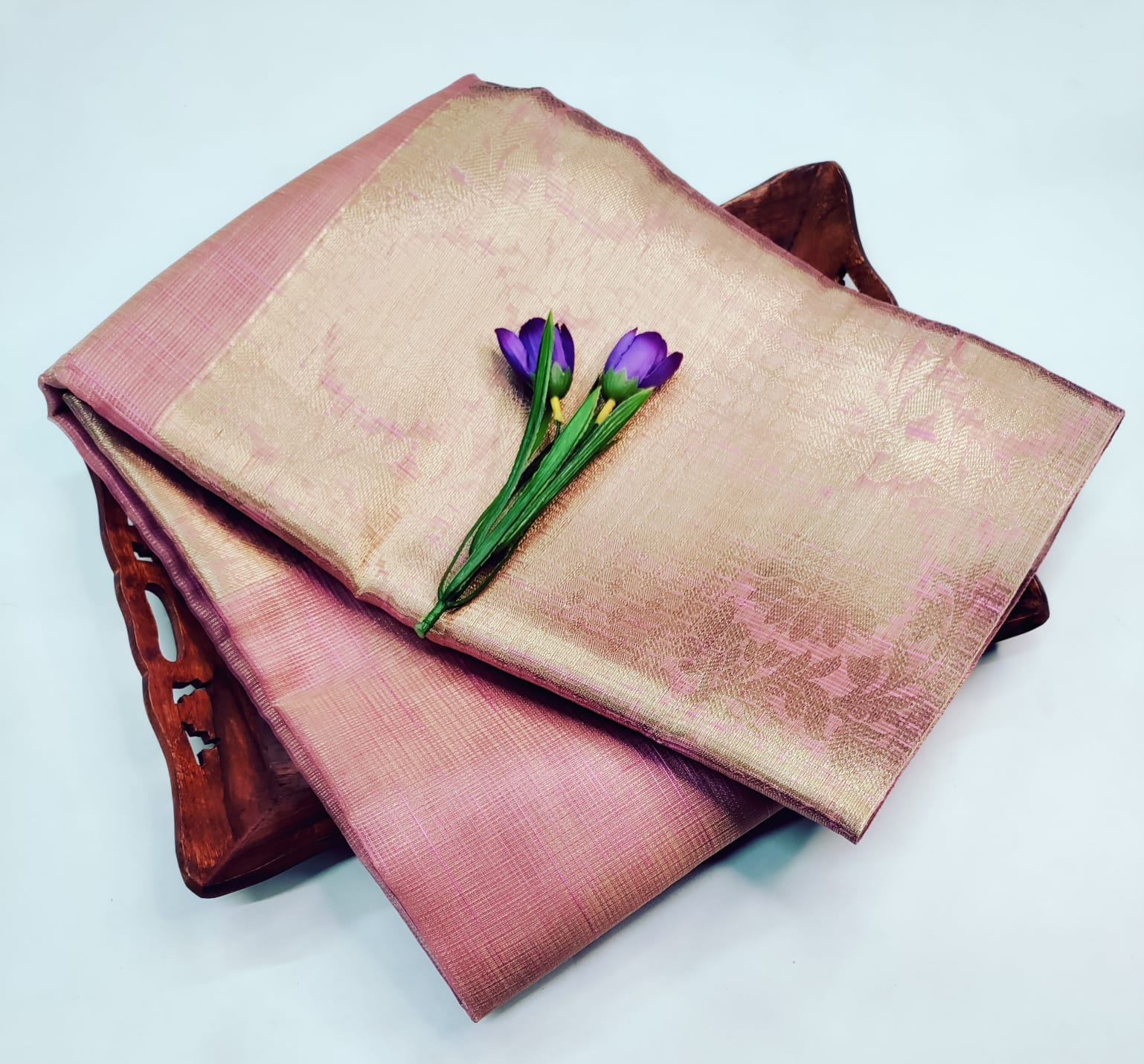 Elegant Rose Gold Tissue Silk Saree