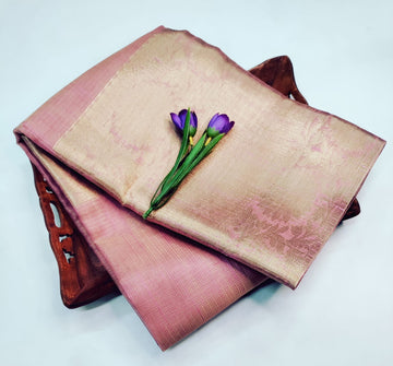 Elegant Rose Gold Tissue Silk Saree