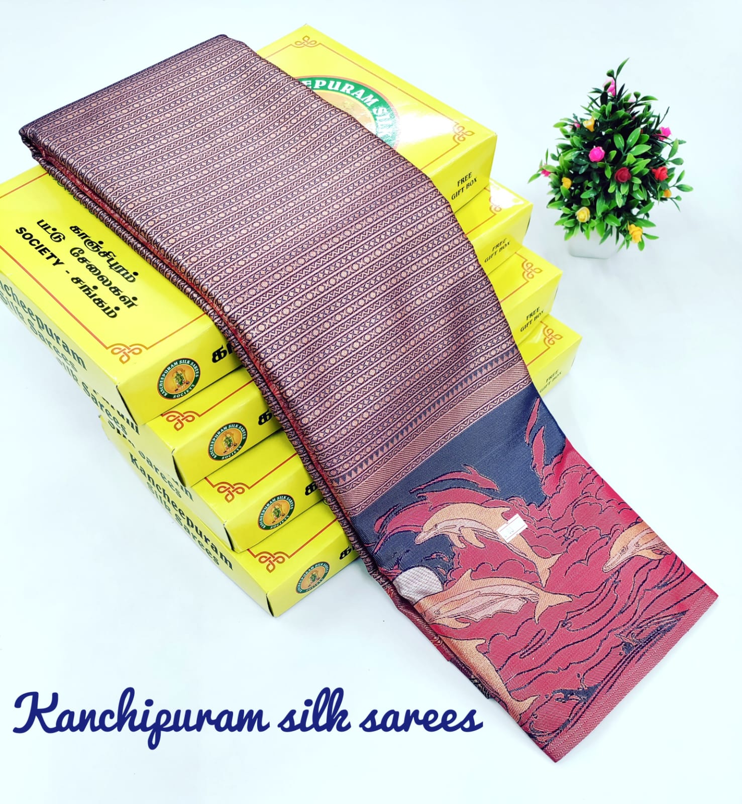 Royal Waves – Vasthrakala Silk Wedding Saree with Dolphin Design