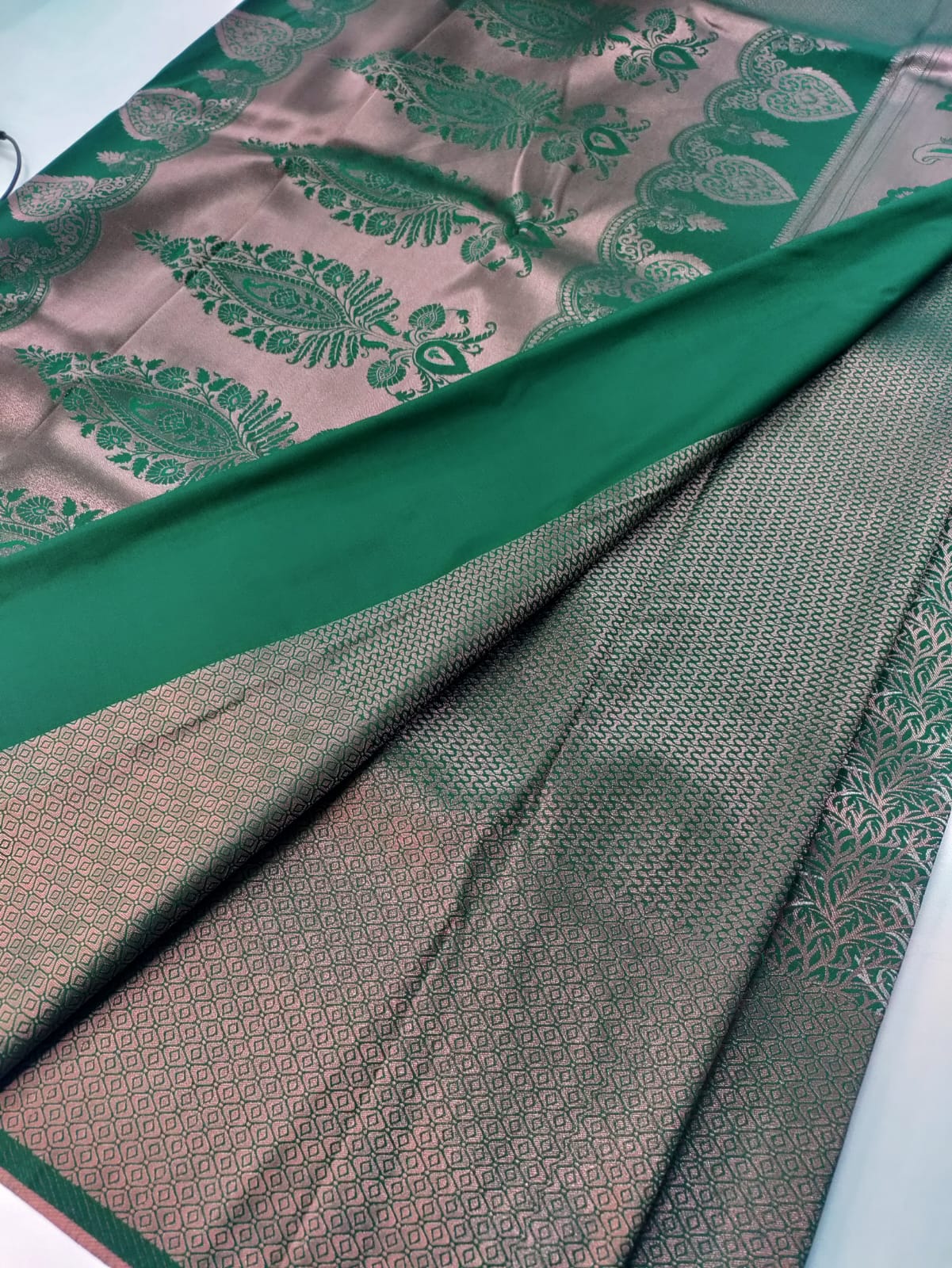 Royal Emerald Grace – Bottle Green Silk Wedding Saree