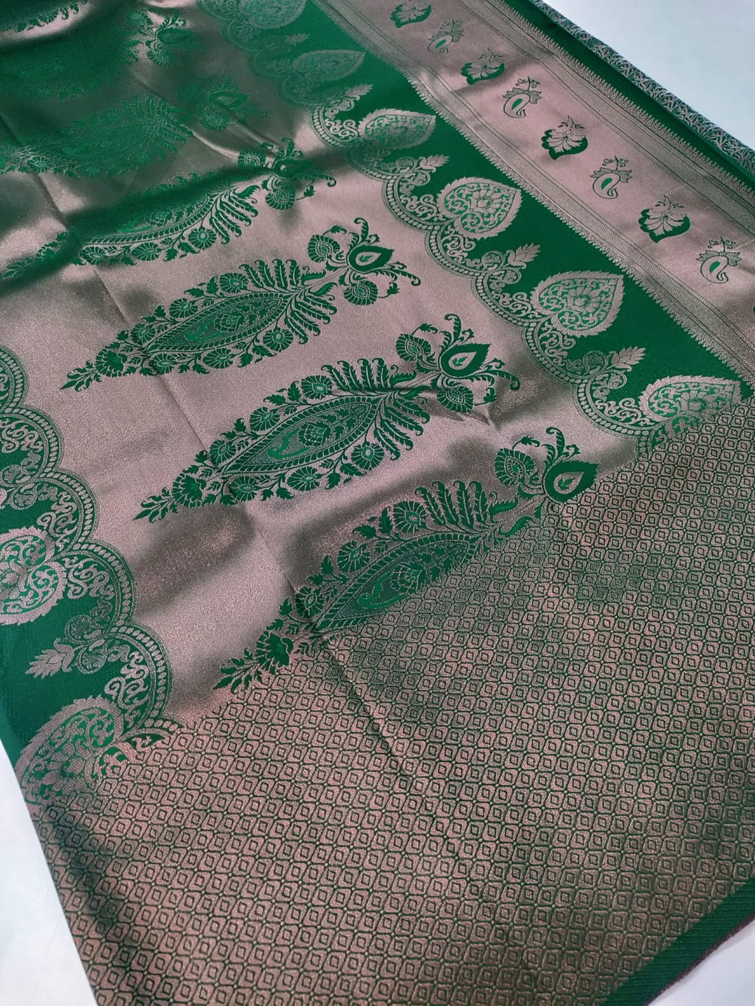 Royal Emerald Grace – Bottle Green Silk Wedding Saree