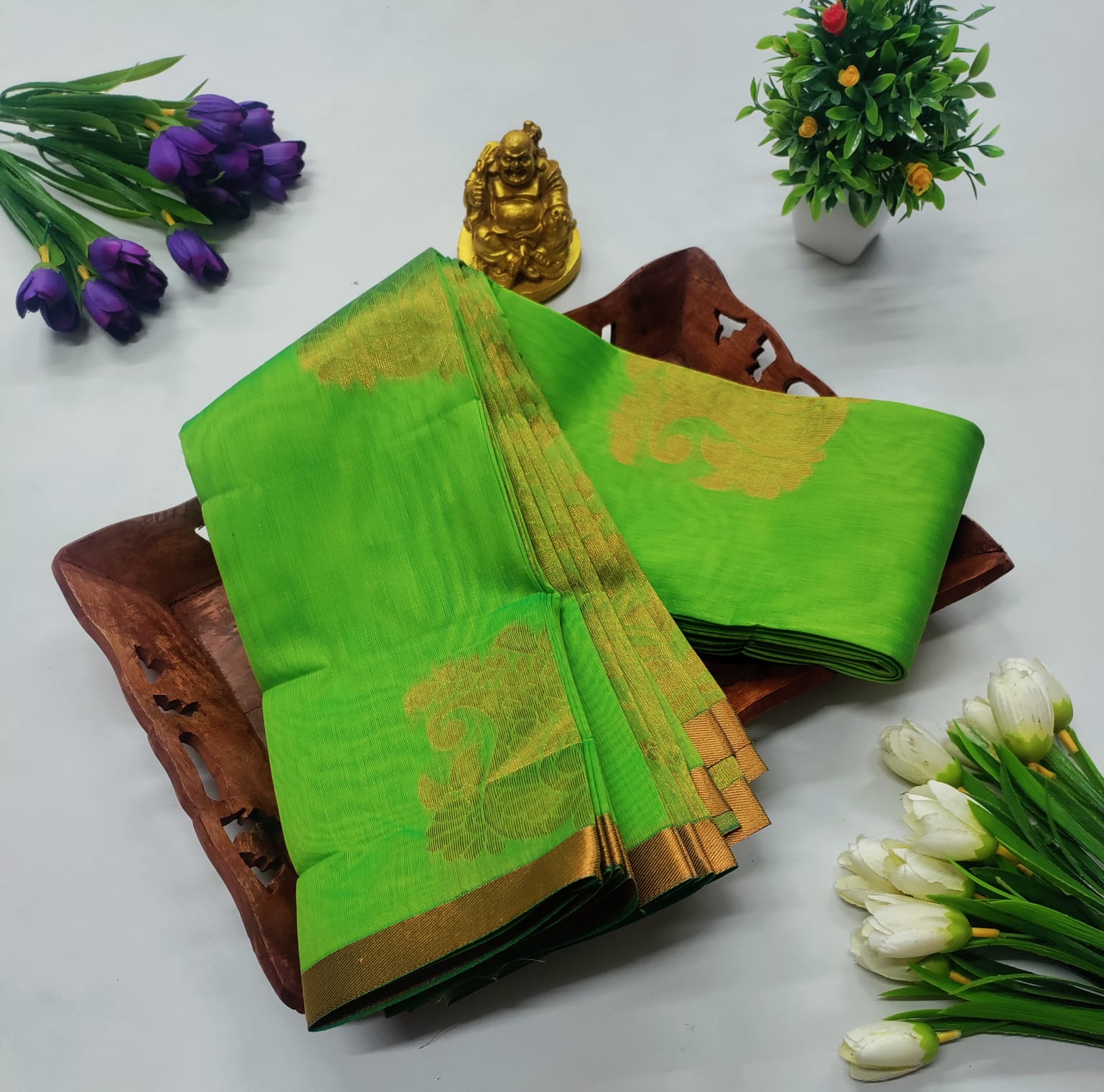 Parrot Green Silk Cotton Saree