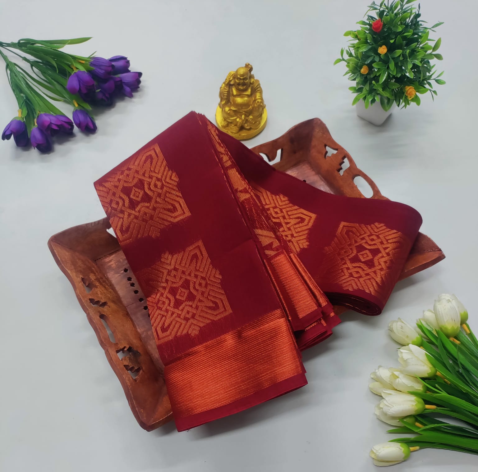 REDIESMaroon Silk Cotton Saree